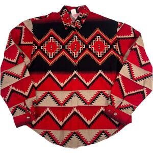 Rough Rider By Circle T Shirt Women's Size M Red Black Aztec Button Vintage USA